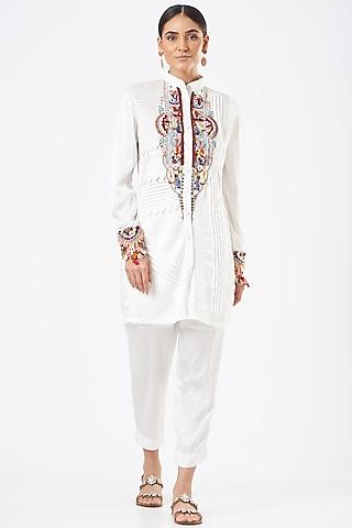 white embroidered tunic set