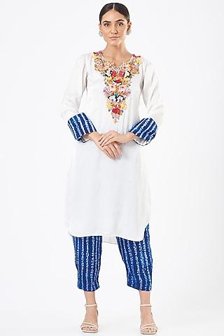 white embroidered tunic set