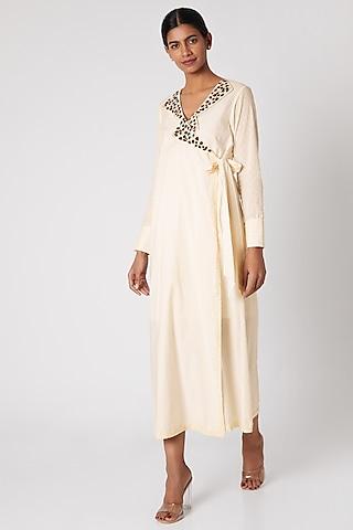 white embroidered wrap dress