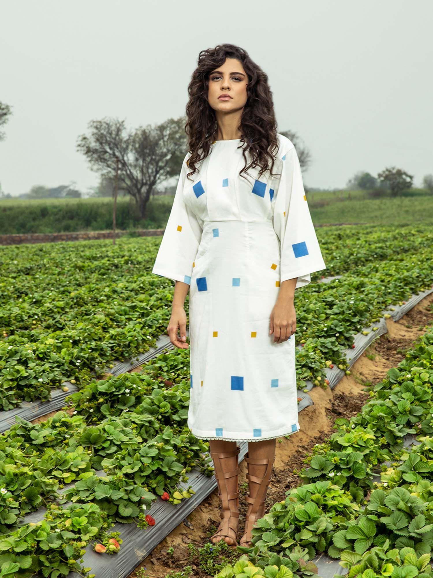 white evergreen pastures dress