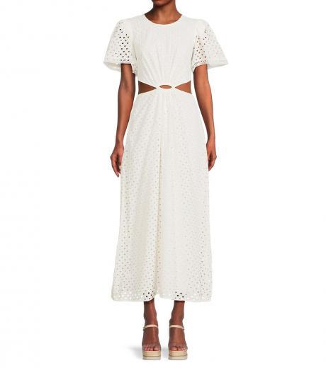 white eyelet cutout midaxi dress