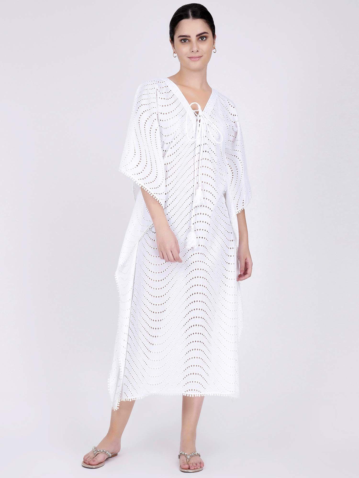 white eyelet full length kaftan