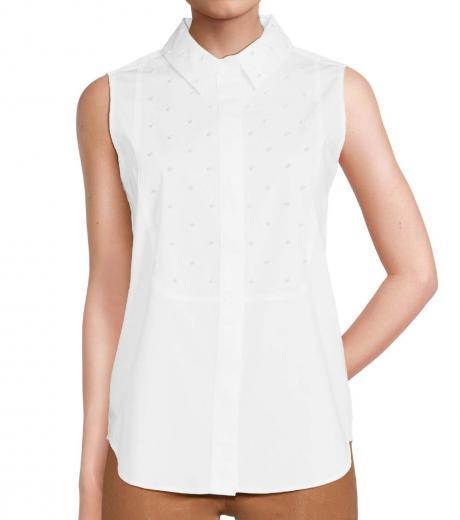 white faux pearl collared shirt