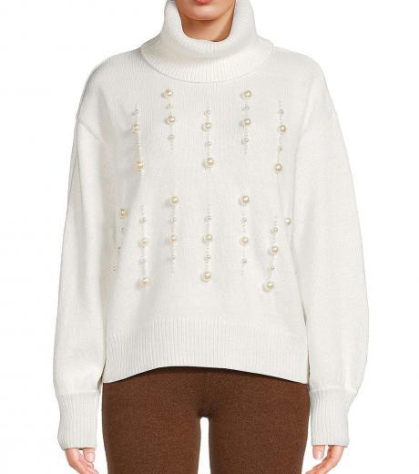 white faux pearl turtleneck sweater