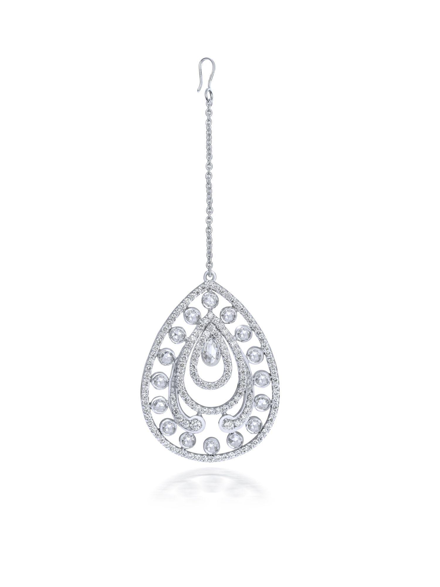 white filigree diamond maangtikka in 18kt white gold