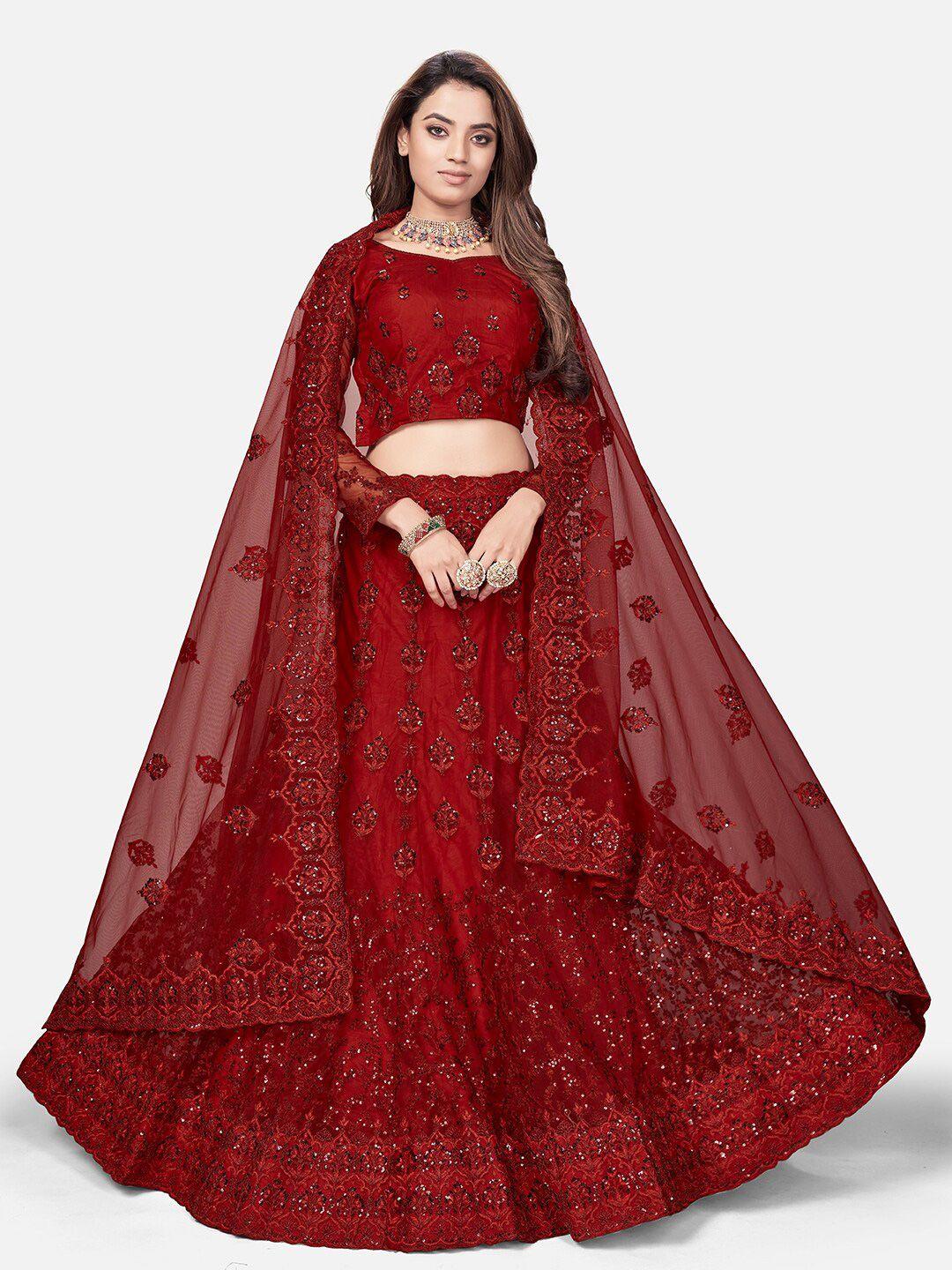 white fire women red embroidered beads and stones semi-stitched lehenga choli & dupatta