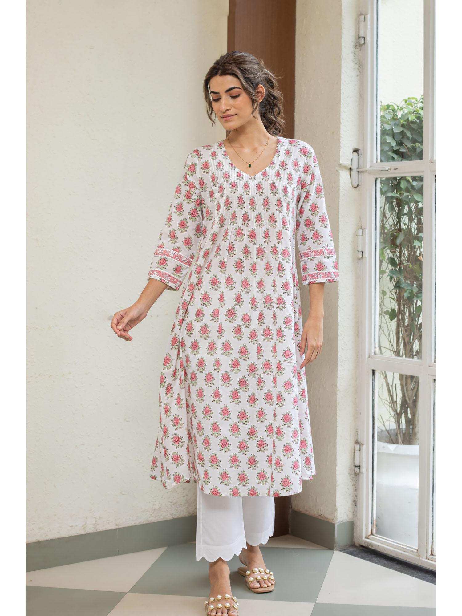 white flamingo kurta with pant (set of 2)