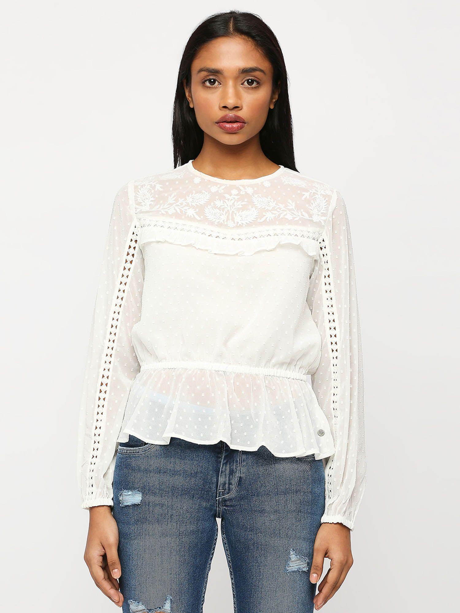 white flared full sleeved top