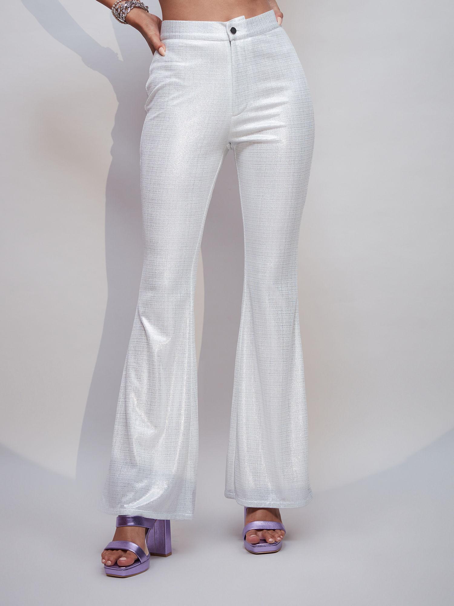 white flared high waist pants