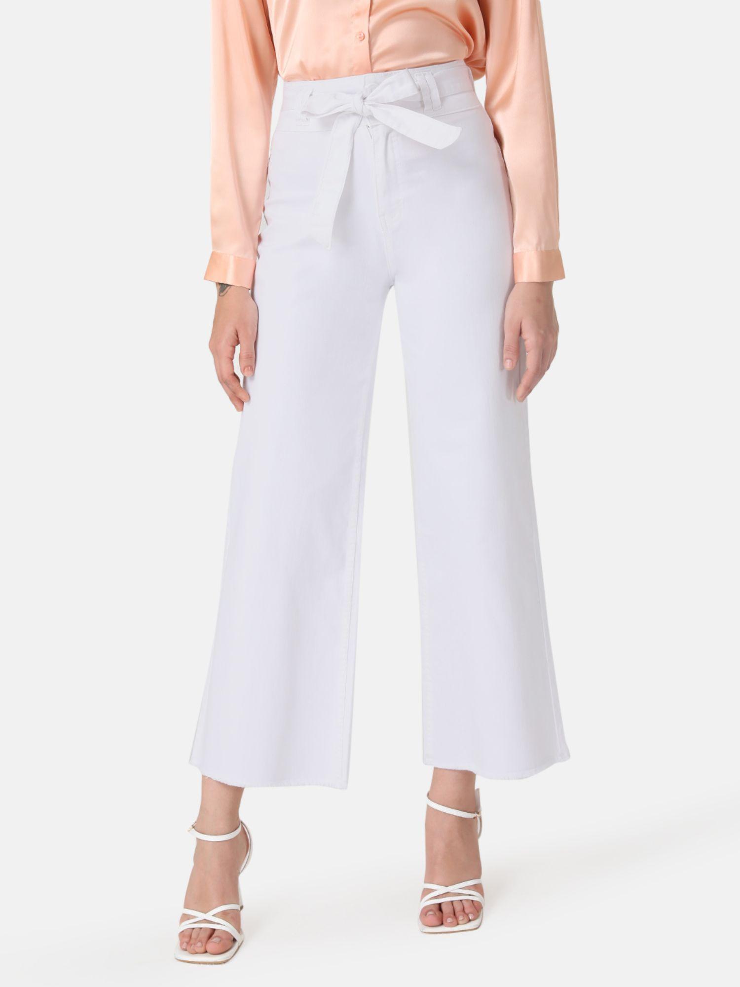 white flared jeans with belt (set of 2)