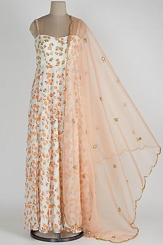 white floral anarkali with dupatta