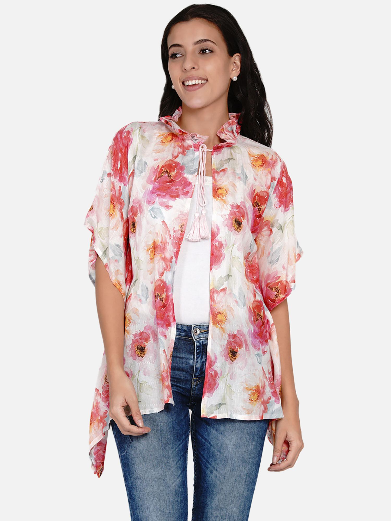 white floral brushed roses pastel kaftan shrug