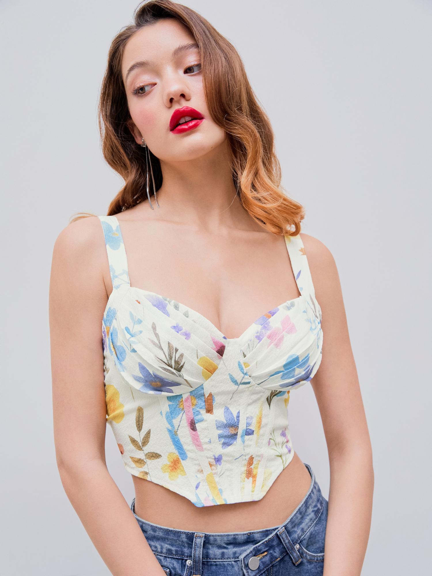 white floral corset tank crop top