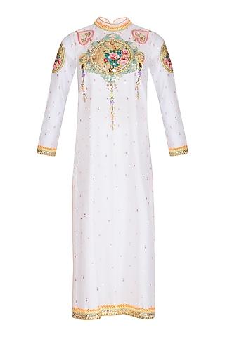 white floral embroidered chanderi tunic