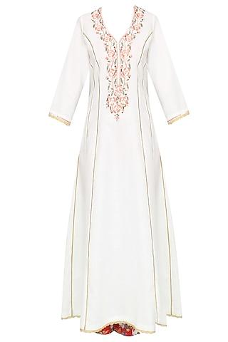 white floral embroidered kalidaar kurta set with straight pants