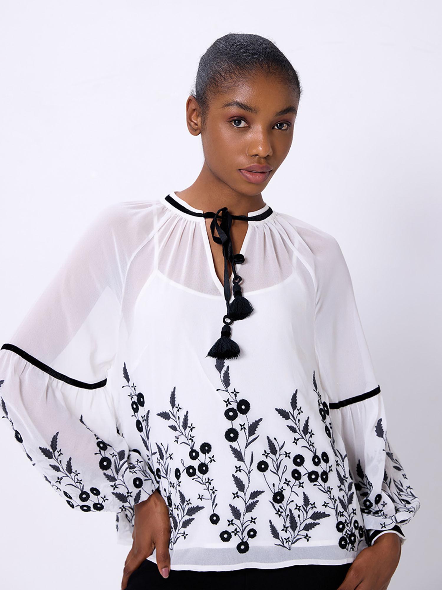 white floral embroidered top