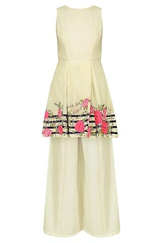white floral embroidered tunic with palazzo pants set