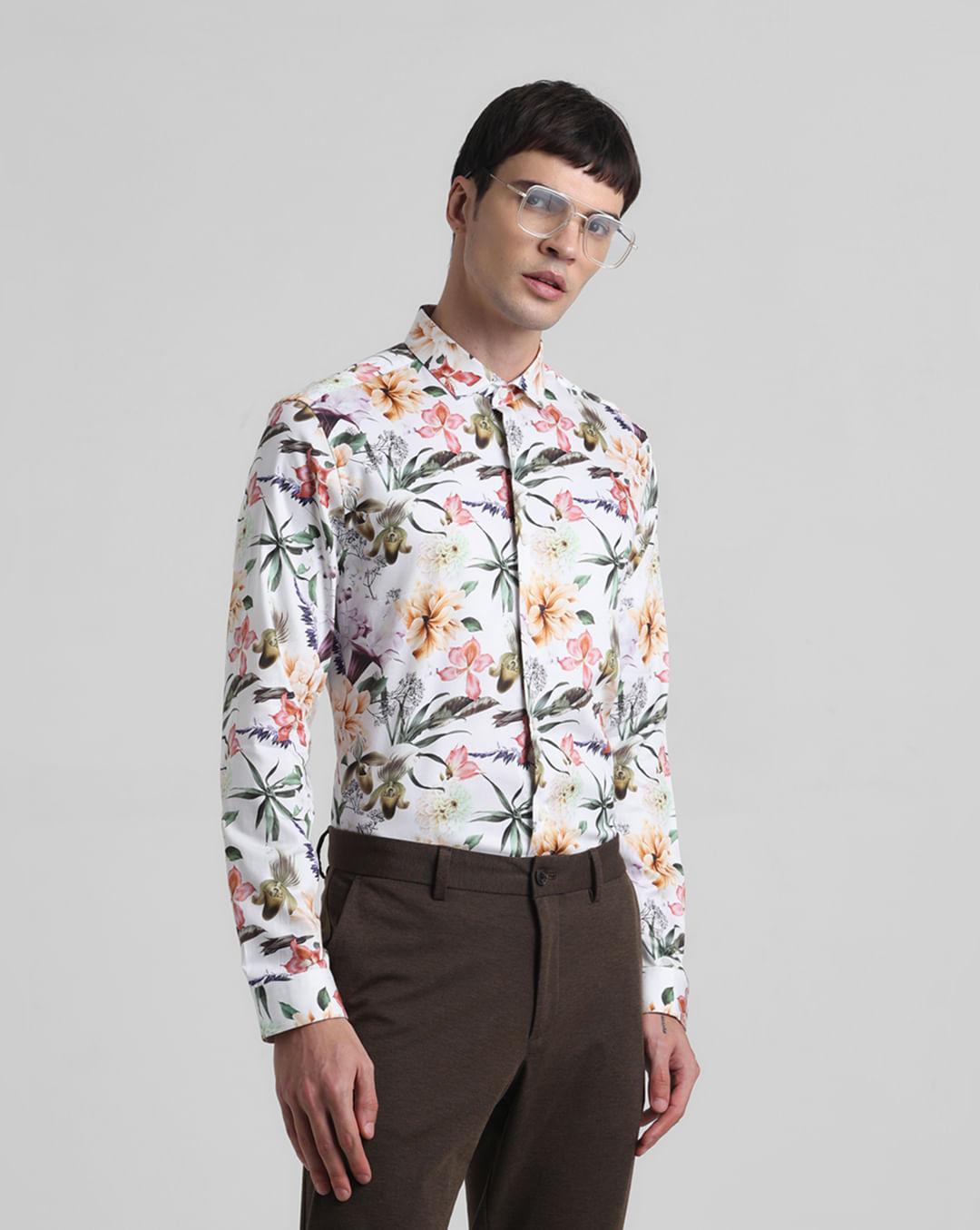 white floral full sleeves shirt