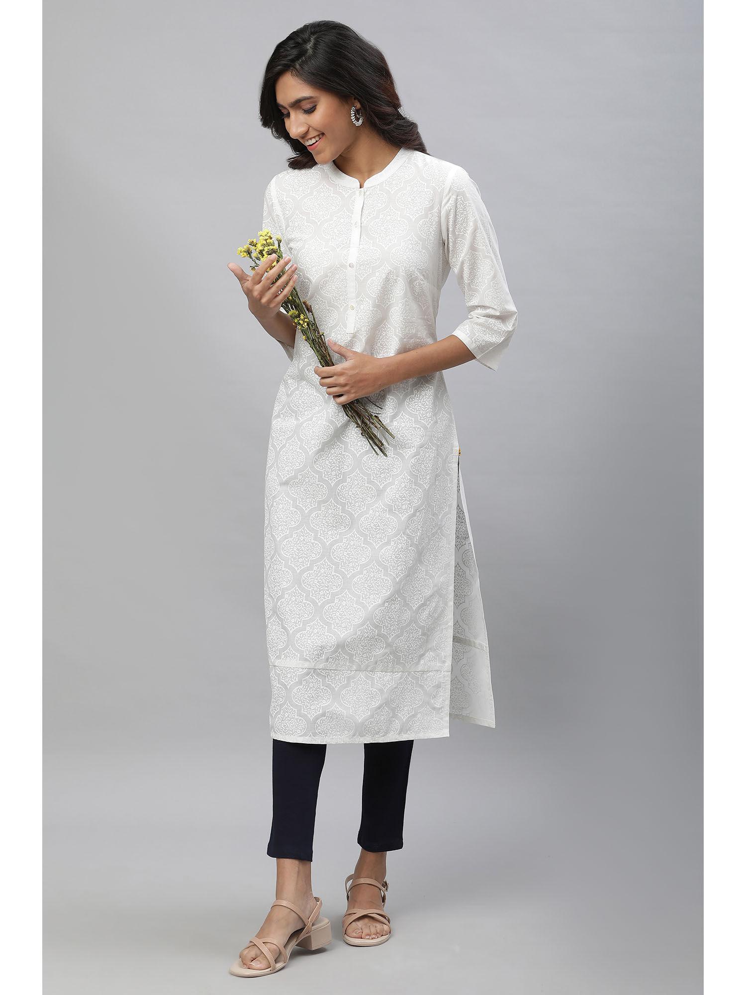 white floral motif straight kurta