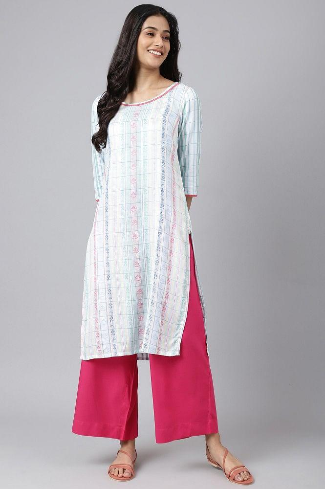 white floral motifs dobby kurta