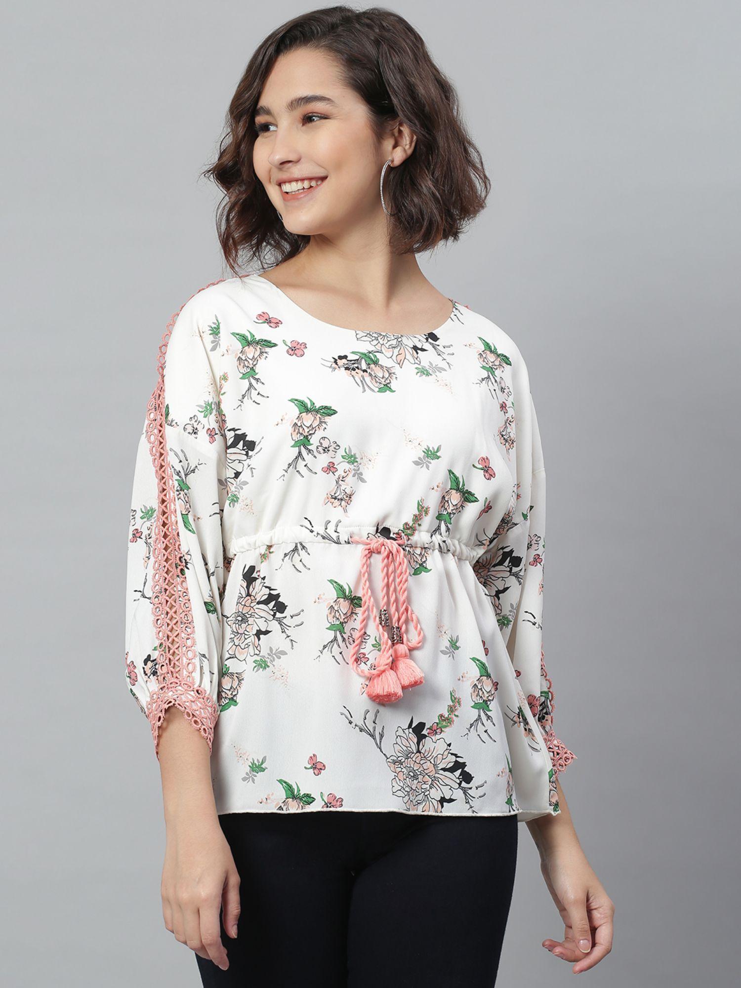 white floral polyester top