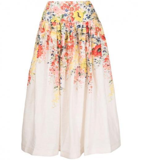 white floral print midi skirt