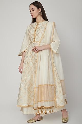 white floral printed anarkali set