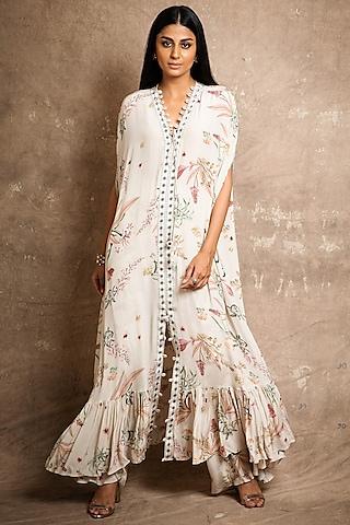 white floral printed cape set