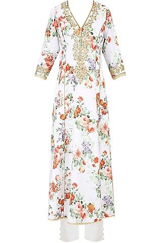 white floral printed kurta set with straight pants