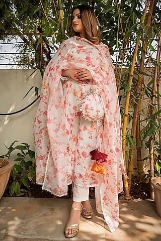 white floral printed kurta set