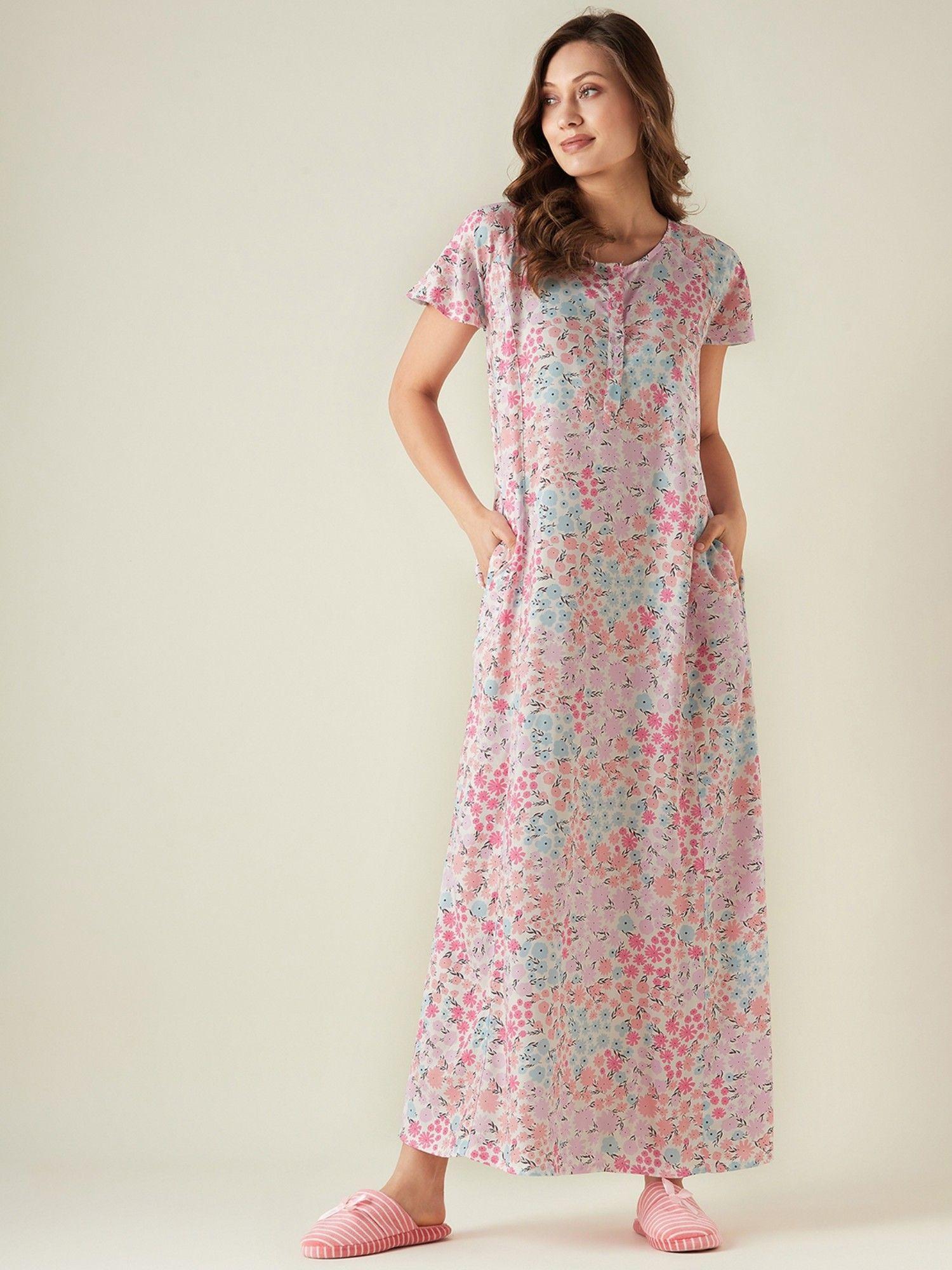 white floral printed night gown