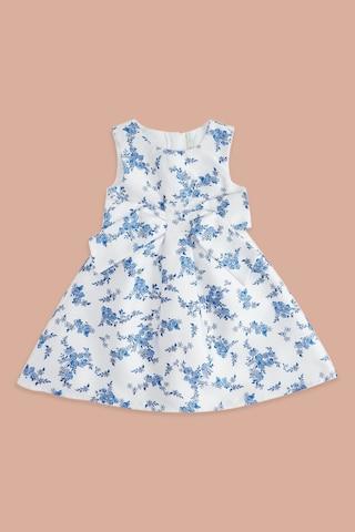 white floral printed round neck party knee length sleeveless girls regular fit dress