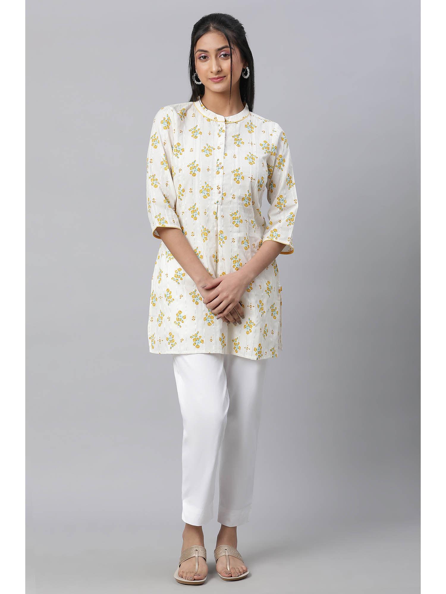 white floral printed textured kurti