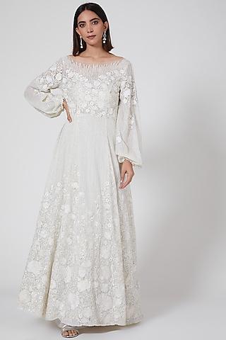 white floral sequins gown