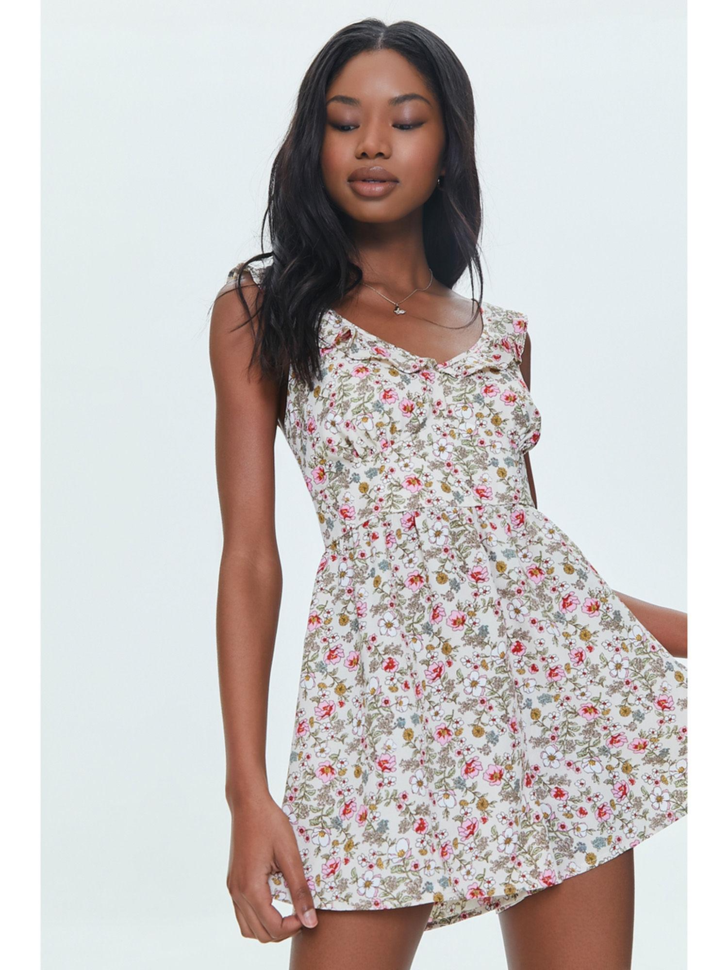 white floral short -playsuit