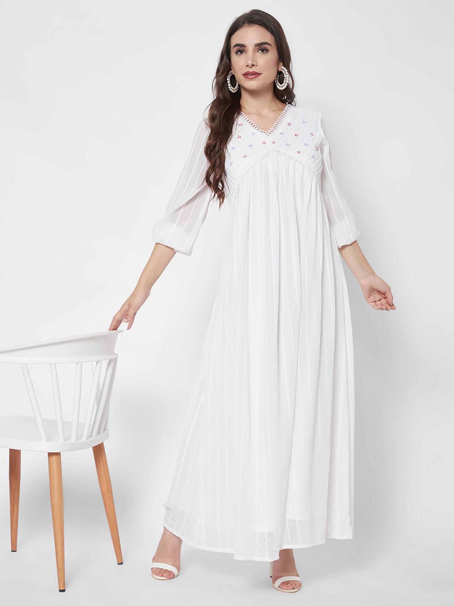 white floral striped chiffon maxi dress