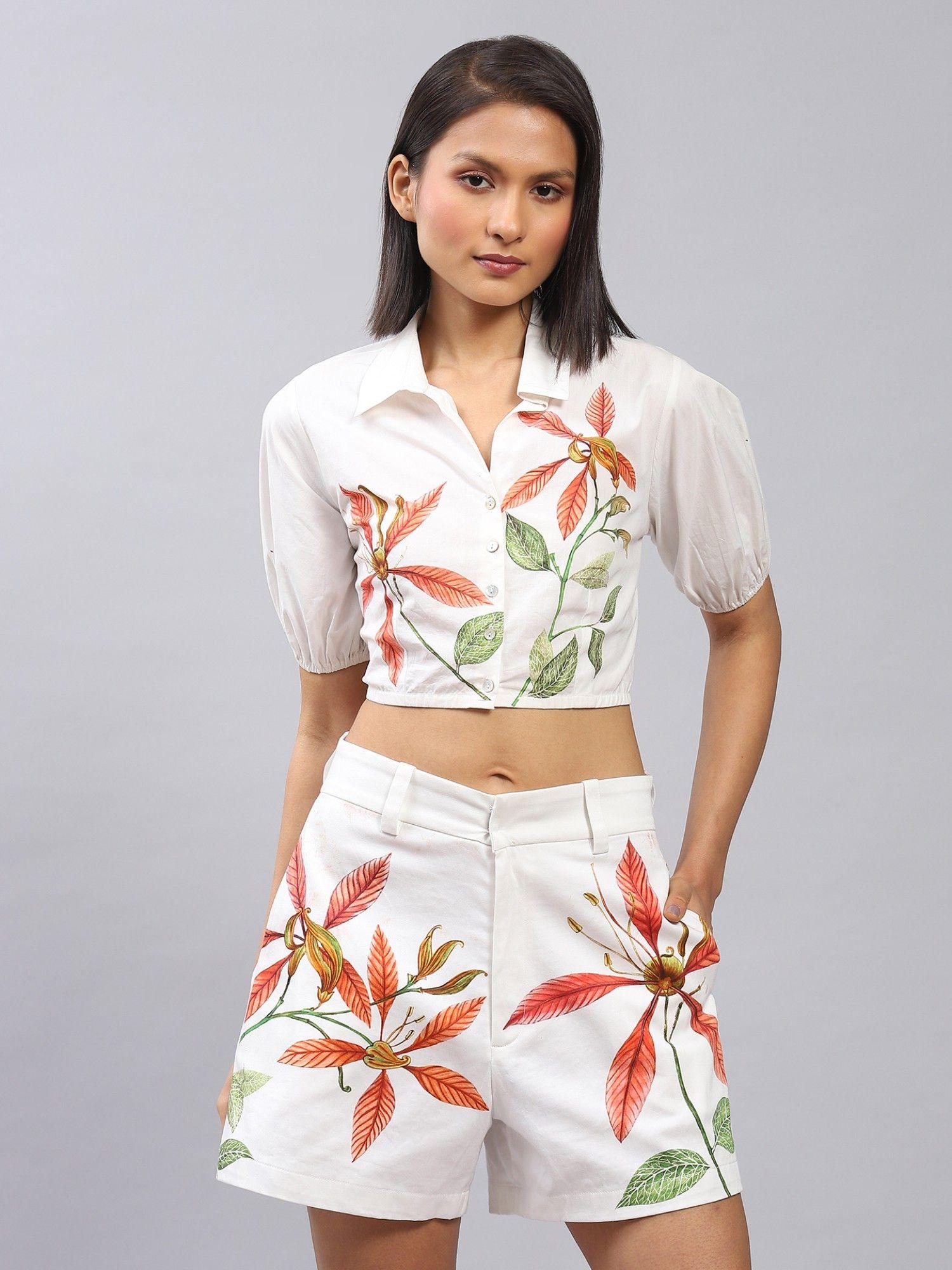 white floral top with shorts (set of 2)