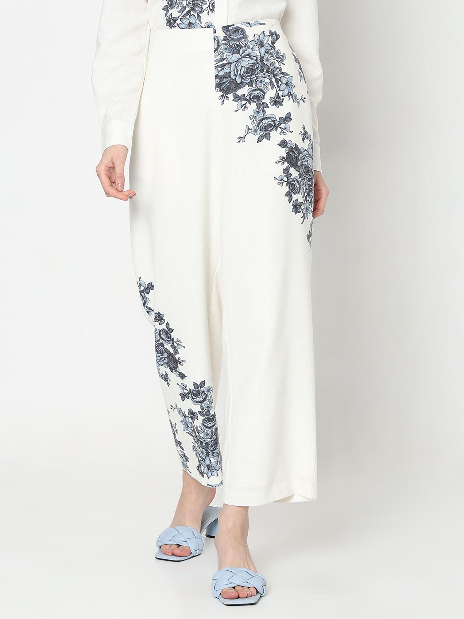 white floral wide pants