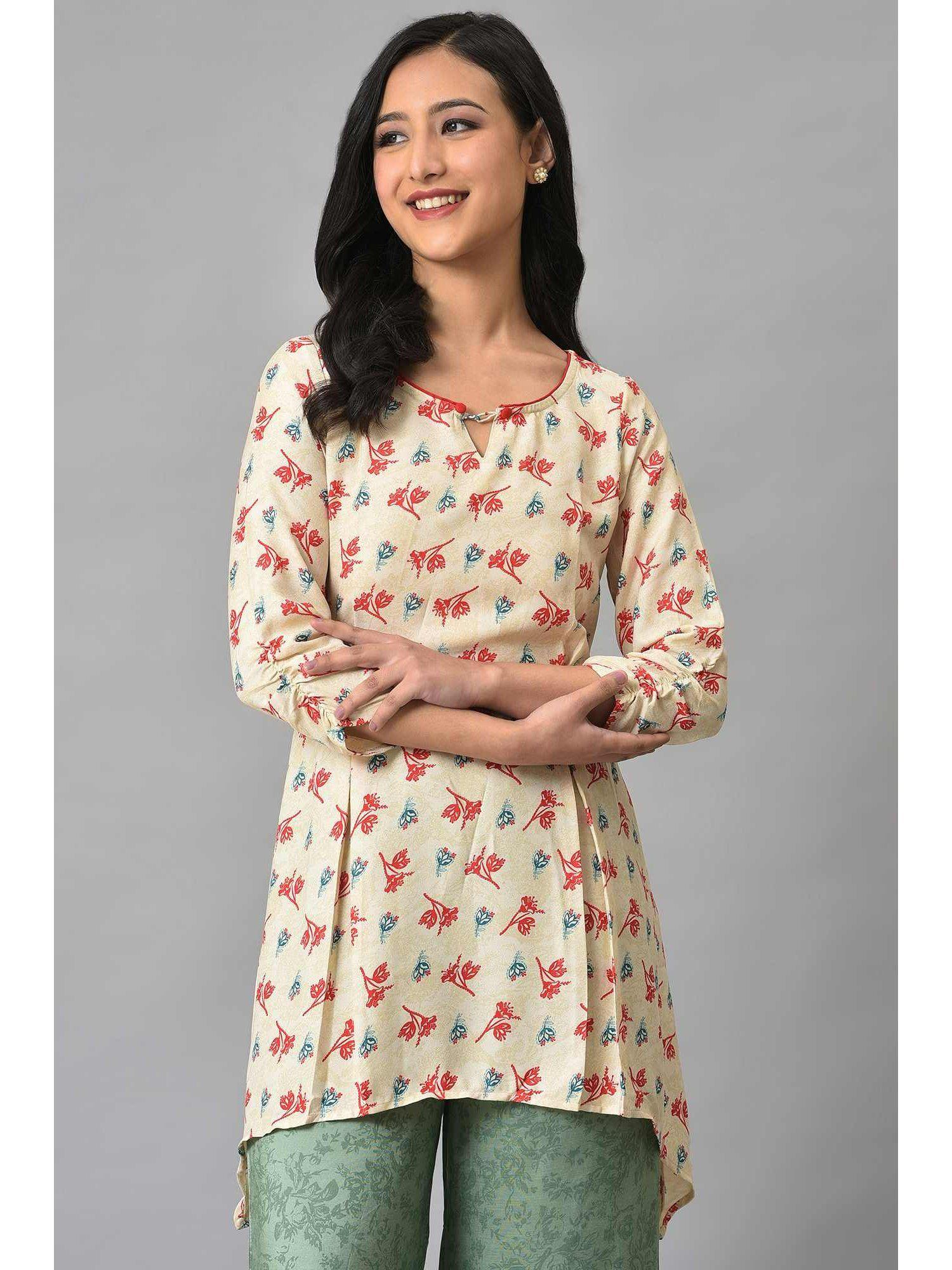 white foil floral printed kurti