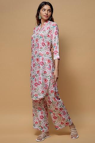 white french crepe printed kurta set