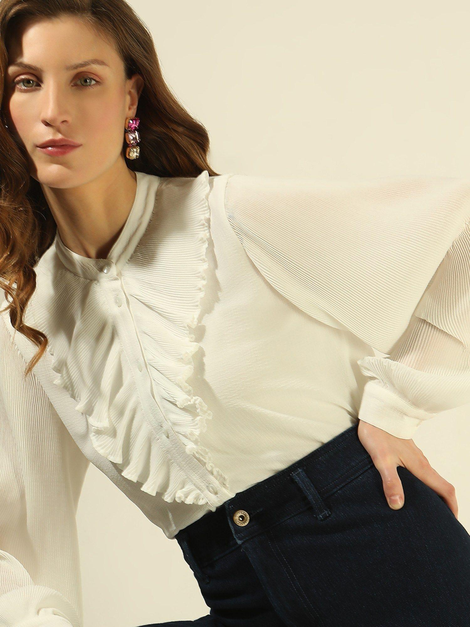 white frill detail shirt