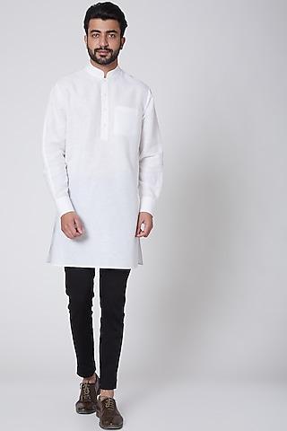 white fringed linen kurta