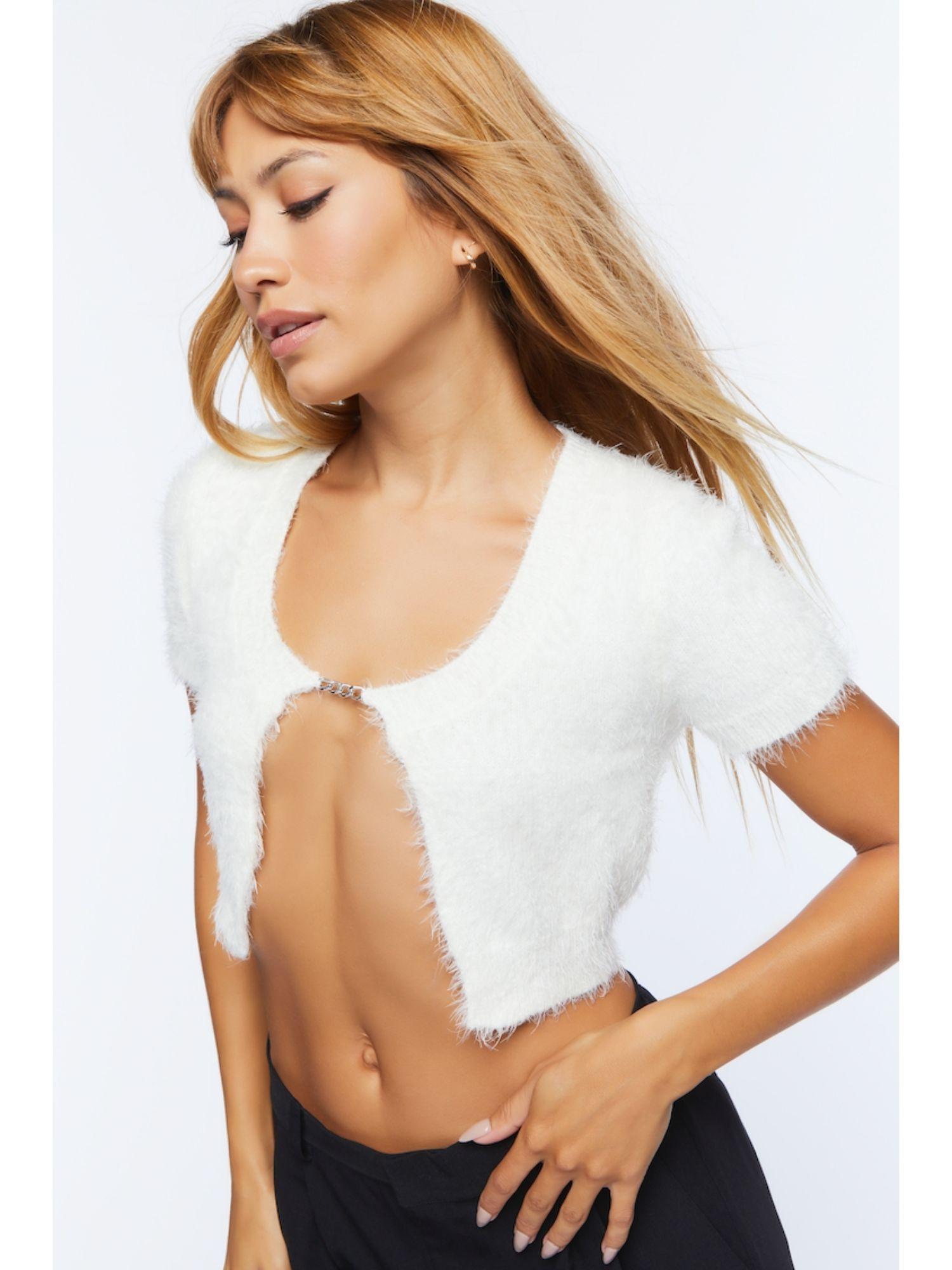 white front tie detail sweater top