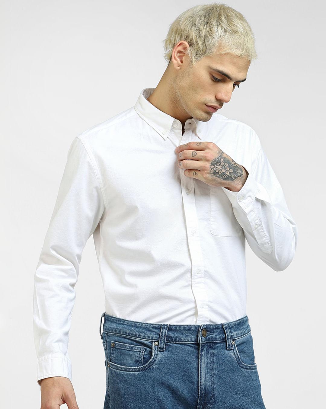 white full sleeves cotton shirt