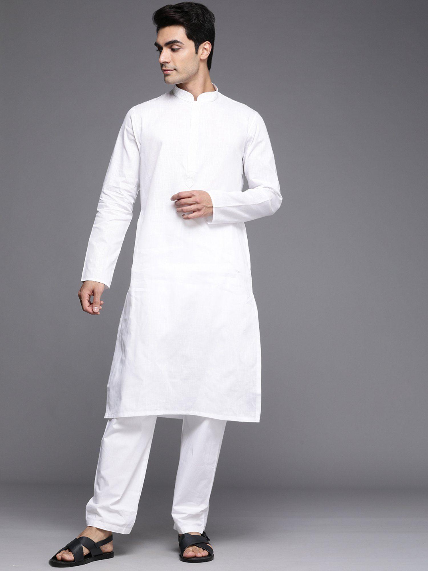 white full sleeves kurta pajama (set of 2)