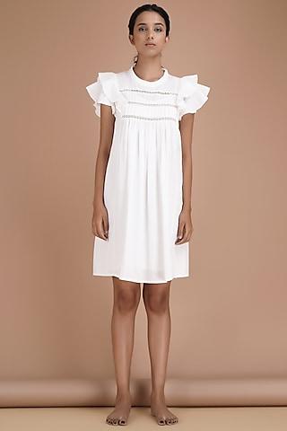 white gathered knee-length dress