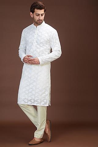 white georgette chikankari embroidered kurta set