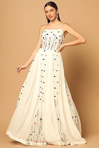 white georgette hand embroidered gown