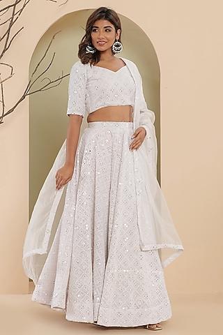 white georgette mirror embroidered lehenga set