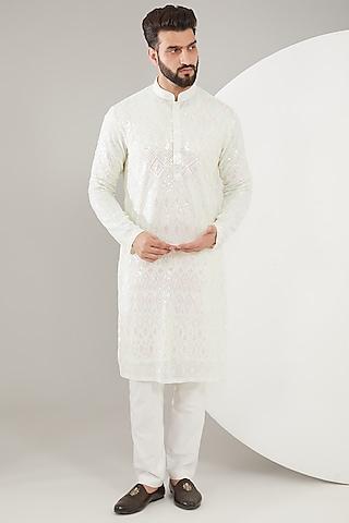 white georgette sequins embroidered kurta set